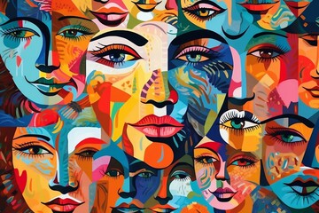 Obraz na płótnie Canvas Colorful Abstract Face Collage - Vibrant Expression and Artistic Fusion, Generative AI