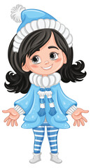 Cute girl cartoon character in winter outfit