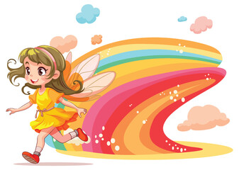 Obraz na płótnie Canvas Cute fairy cartoon with rainbow