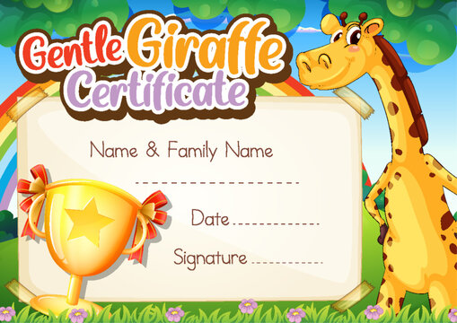 Gentle giraffe certificate template
