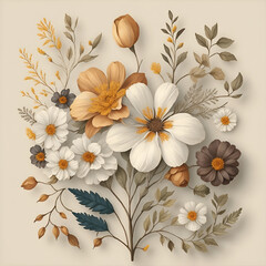 Fototapeta na wymiar Pressed flower regular pattern flowers graphic artwork.. Generative AI