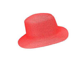 Red vintage straw hat isolated on white background