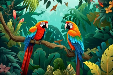 Illustration of a Lush Tropical Rainforest - Verdant Beauty and Biodiversity, Generative AI