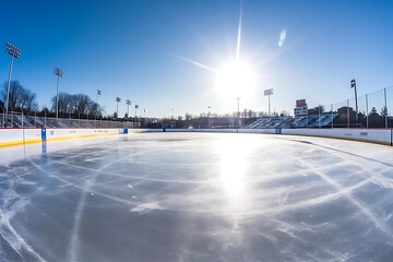 hockey rink under bright sun light