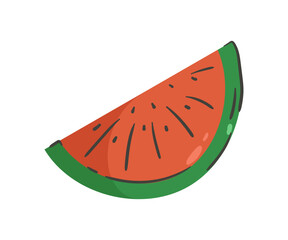 Handrawn watermelon isolated on a white background. Vector illustration. Colorful and minimalistic fruit. For sticker and design.