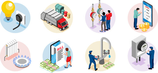 Fototapeta premium Public Utilities Isometric Round Compositions