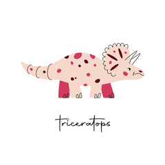 Flat hand drawn vector illustration of triceratops dinosaur