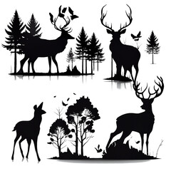 deer in the forest. set of silhouettes of deer