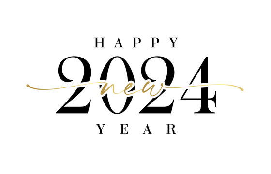 2024 New Year with calligraphic and brush stroke. Happy new year 2024 vector logo design
