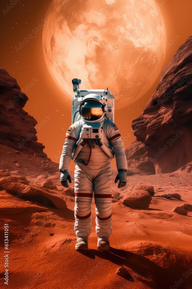 Wall mural astronau exploring the surface of planet mars