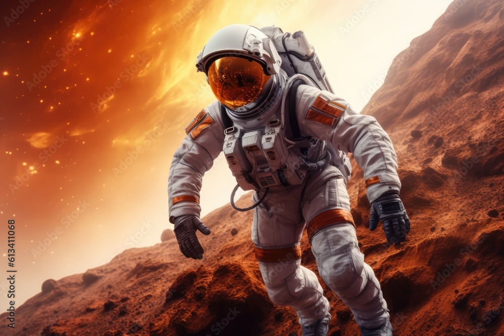 Wall mural astronau exploring the surface of planet mars