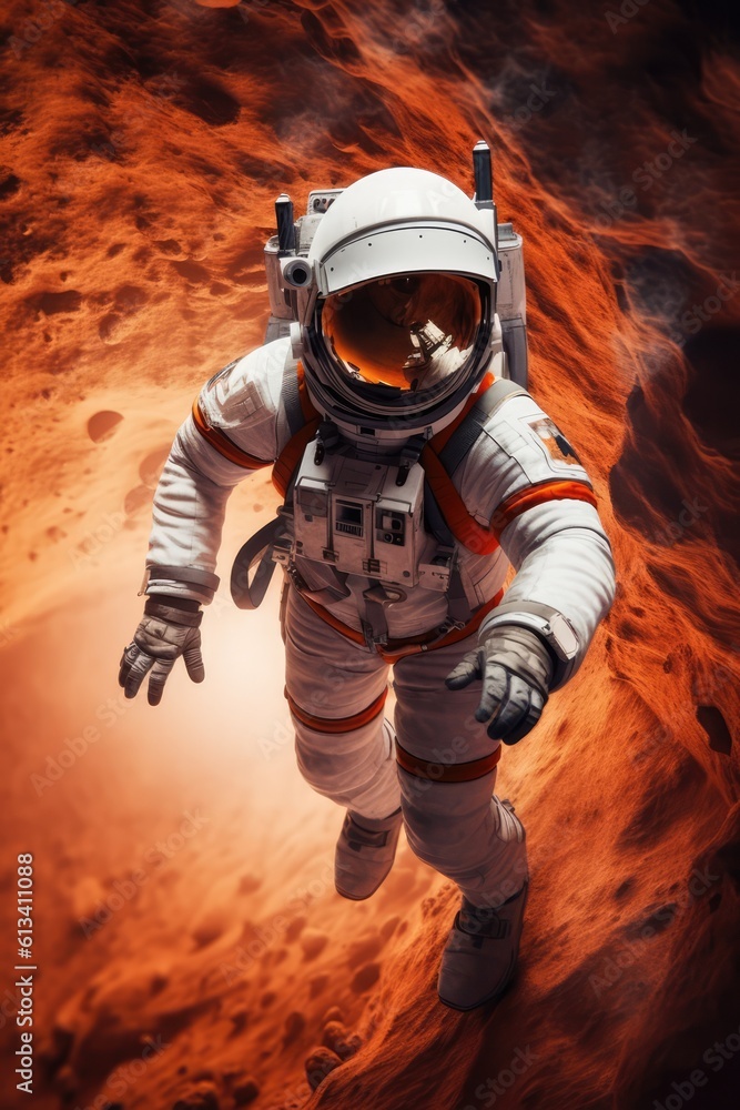 Sticker astronau exploring the surface of planet mars