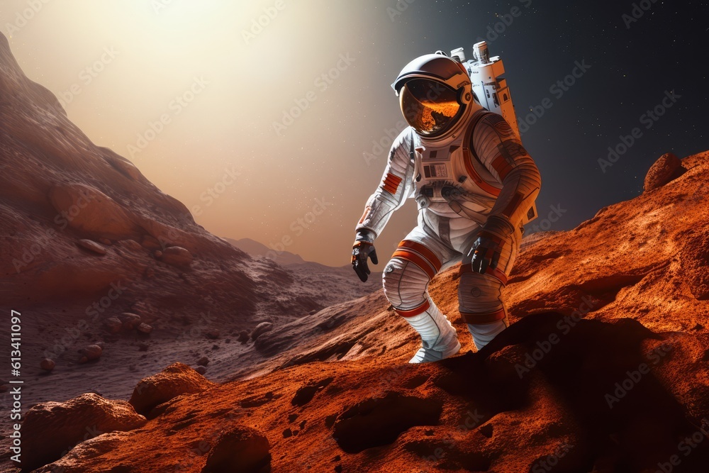 Wall mural astronau exploring the surface of planet mars