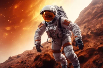 Tuinposter Astronau exploring the surface of planet Mars © alesta