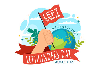 Happy LeftHanders Day Celebration Vector Illustration with Raise Awareness of Pride in Being Left Handed in Flat Cartoon Hand Drawn Templates