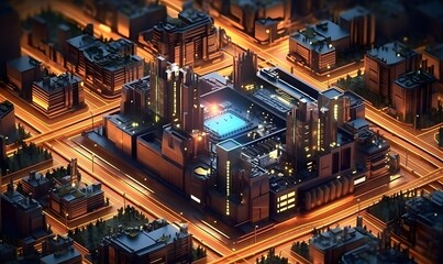 Futuristic Metropolis City Above a Circuit Board, Iconic Technology City, Ai generative