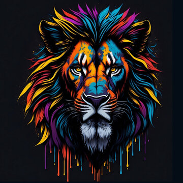 vector colorful graffiti illustration of lion head splash background. AI Generated