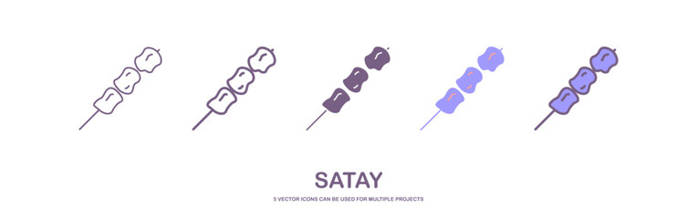 satay icon vector, grilled meat illustrations. Shish kebab on skewers vector icon. satay illustration isolated on white background.