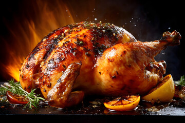 roasted chicken on grill - obrazy, fototapety, plakaty