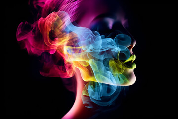 woman face with color smoke