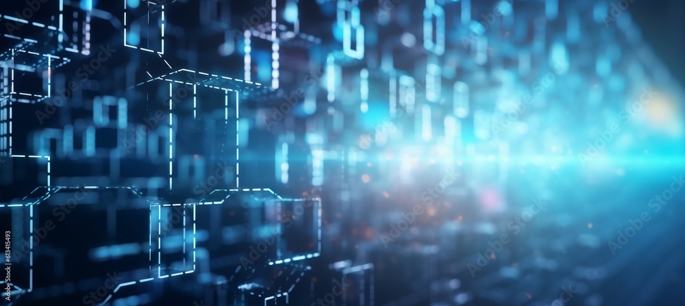 Poster Matrix blocks data flow visualization system technology background. Generative AI technology.