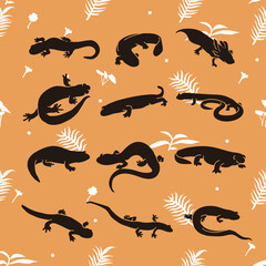 Vector animal salamander handdraw silhouettes collections