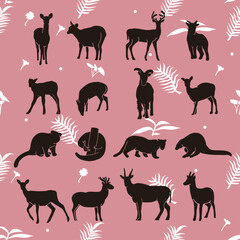 Vector deer pangolin handdraw silhouettes collections