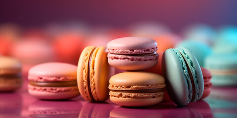 colorful macaroons on violet background