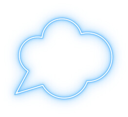 Neon glowing cloud like frame. PNG blue bubble speech with blank space