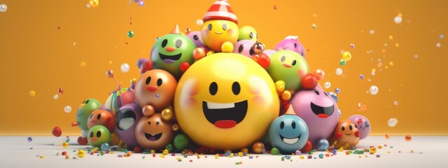 Naklejka premium Joyful Emoji Background, World Emoji Day and Happy Day. Generative Ai