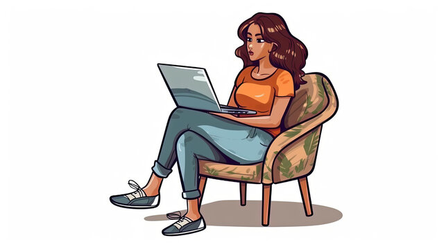 young woman sitting in an armchair with a laptop