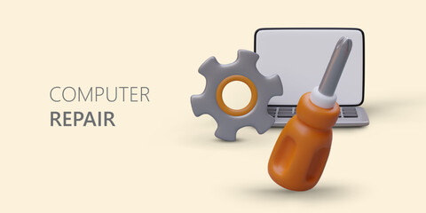 Restoration of broken personal gadgets. Repair and adjustment of computer equipment. Cleaning and replacement of parts. Services of technical specialist. Banner for web design