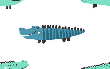 Hand drawing cute crocodile seamless pattern illustration for baby room, nursery. Illustration design for fashion fabrics, textile graphics, prints, wrapping, textile