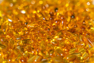 Close-up of fish oil capsules (omega-3) 