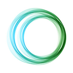 Abstract background with transparent wave of green-blue lines, round frame