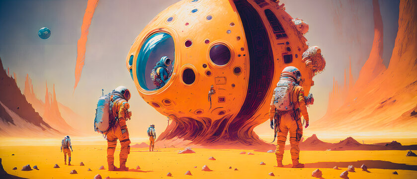 Explorers of the Unknown: Astronauts Unveiling an Abandoned Alien Spaceship on a Distant Planet., Generative AI