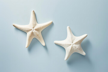 Fototapeta na wymiar Two starfish on blue background