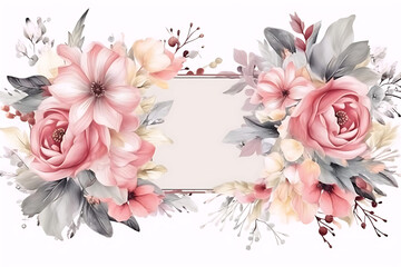 floral template for wedding cards, subtle pink flowers on a white background