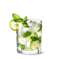 Ai generative.  Alcohol cocktail mojito on white