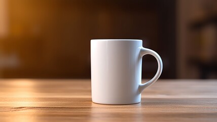 Obraz premium White Mug on Wooden table Mock up