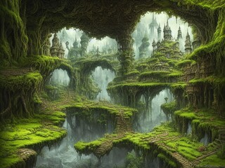 Moss temple vast landscape background landscape