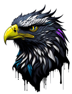 The black eagle head paint created with digital illustration techniques presents a striking and captivating depiction of this powerful bird of prey, AI generated.