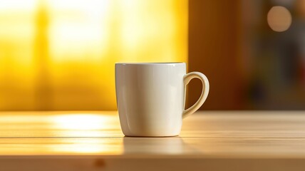 Obraz premium White Mug on Wooden table Mock up