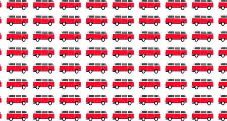 Patron de furgonetas camper volkswagen rojas transparente. Fondo vectorial de furgonetas.