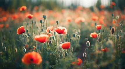 Ai generative. Poppy flowers field.