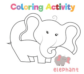 Coloring the elephant. Coloring activity for preschool and kindergarten children. Printable educational printable coloring worksheet. Vector illustration file.