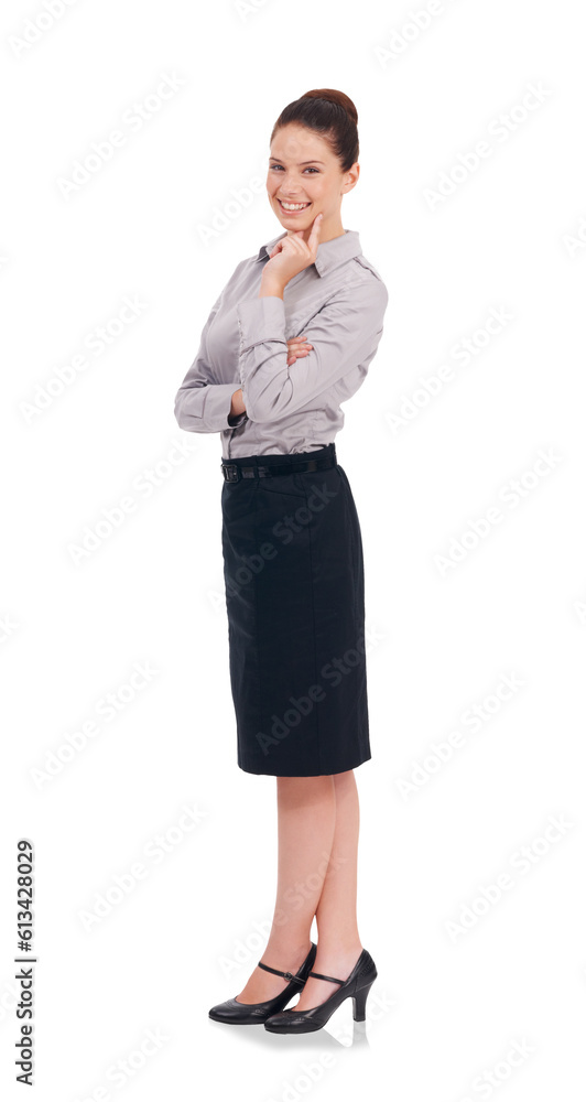 Wall mural Isolated business woman, full length portrait and smile with confidence at job by transparent png background. Female entrepreneur, happy businesswoman or manager with corporate fashion for career