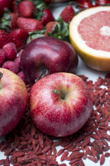 A variety of red fruits
