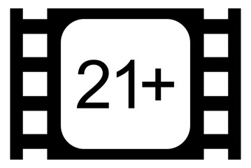 Sign of Adult Only for Eighteen Plus or 18+ and Twenty One Plus or 21+ Age in the Filmstrip. Age Rating Movie Icon Symbol for Movie Poster, Apps, Website or Graphic Design Element. Format PNG