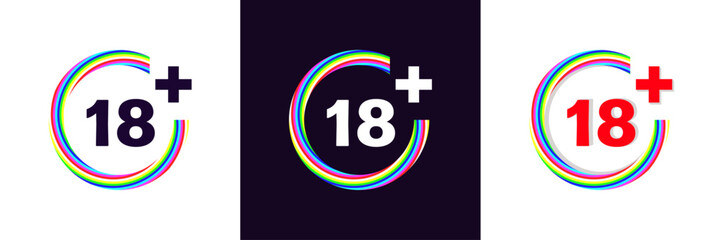 18 plus sign colourful icon  set of vector.